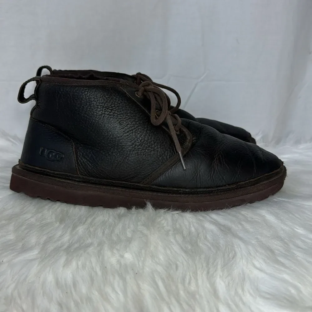 UGG Neural Dark Tea Brown Textured Leather Chukka‎ Boots Sz 13